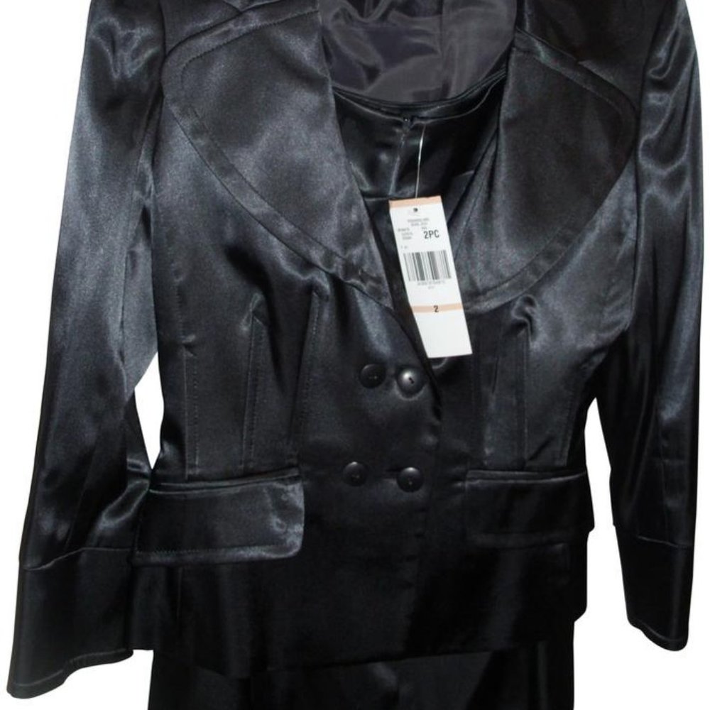 Nine West Black Sexy Satin Business Lbd Tailored Rocker Skirt Suit Size: US 2 (S